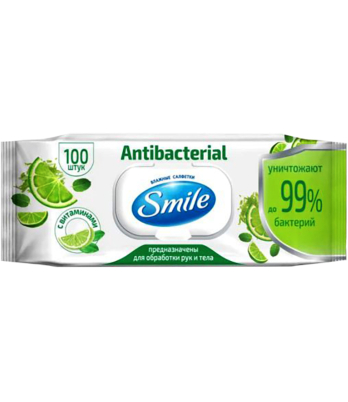Խոնավ անձեռոցիկներ հակաբակտերիալ «Smile» 100 հատ  	