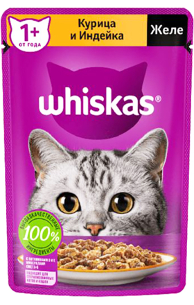 Կատուների կեր «Whiskas» 75գ Դոնդող, Հավ և Հնդկահավ