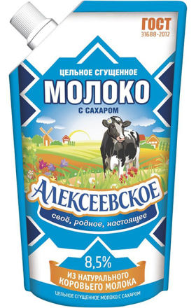 Խտացրած կաթ շաքարով «Алексеевское» 270գ, յուղայնությունը`8.5%