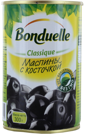 Ձիթապտուղ սև՝ կորիզով «Bonduelle» 300գ
